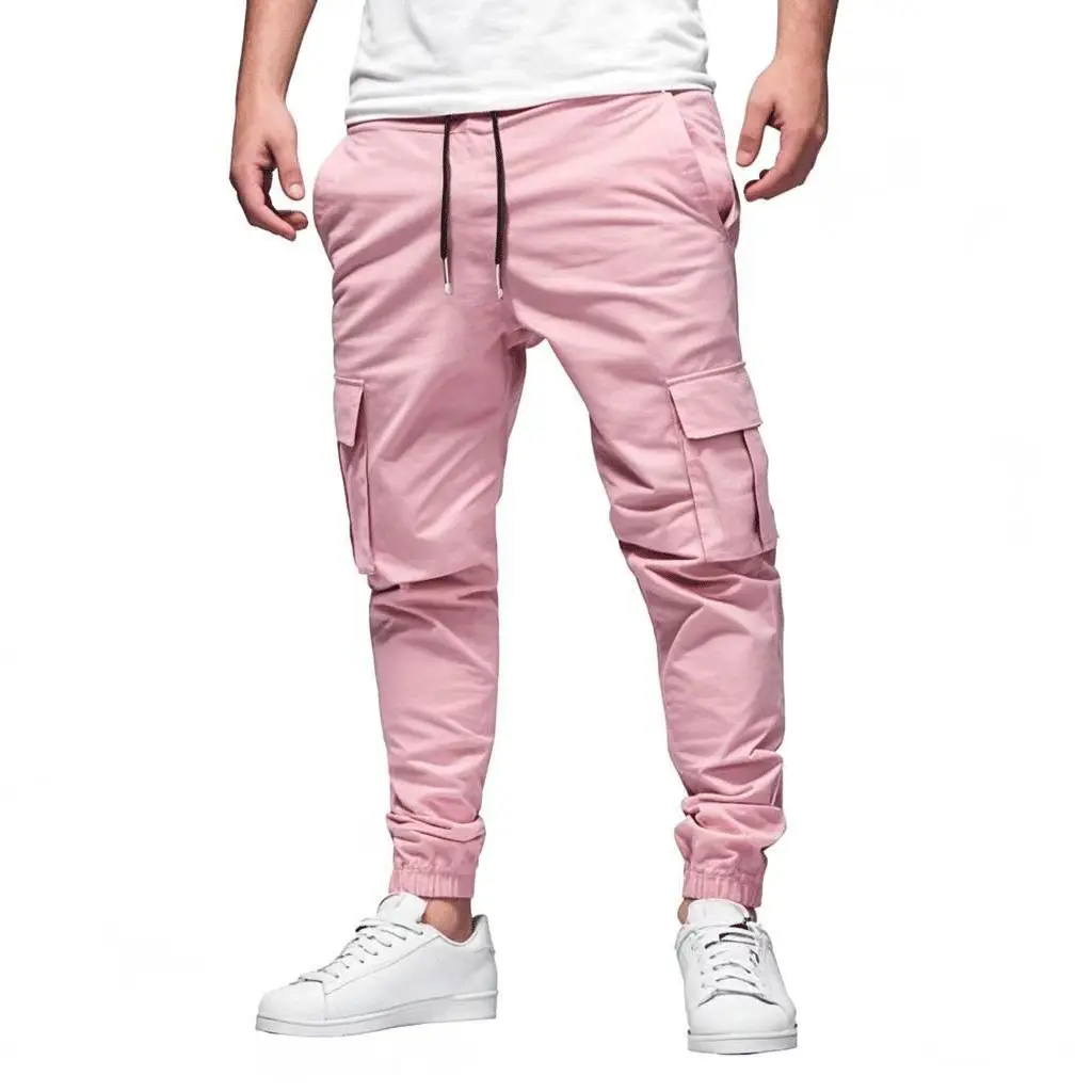 European & American Men's Black Drawstring Joggers with Multi-Pockets — feature 12