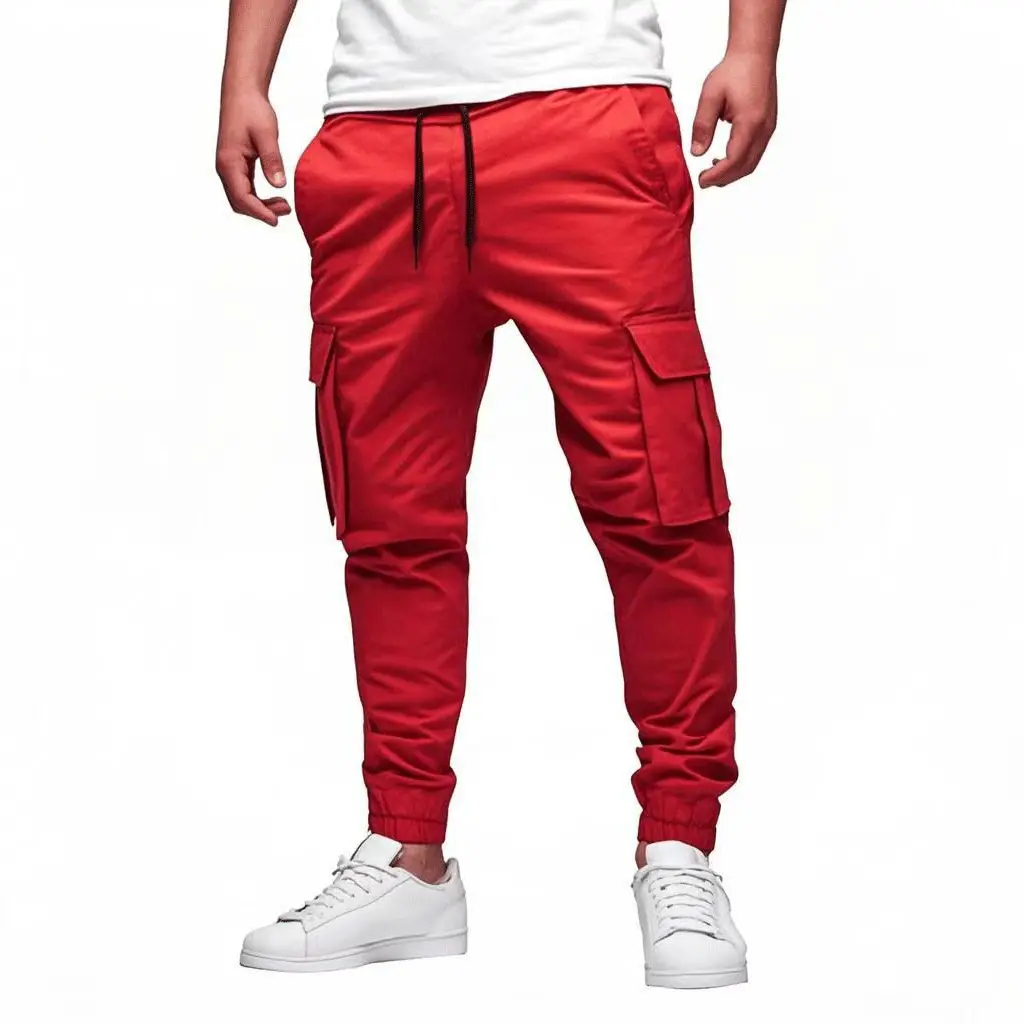 European & American Men's Black Drawstring Joggers with Multi-Pockets — feature 13