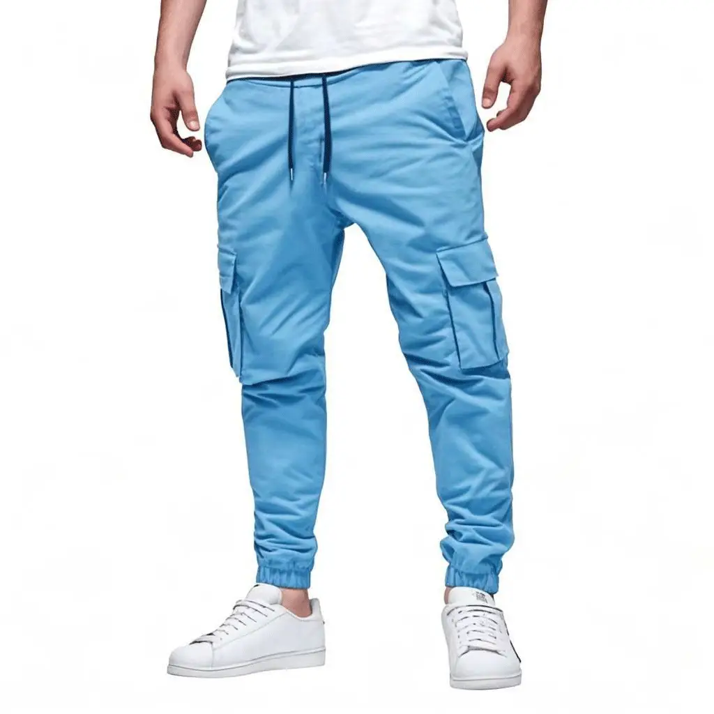 European & American Men's Black Drawstring Joggers with Multi-Pockets — feature 14