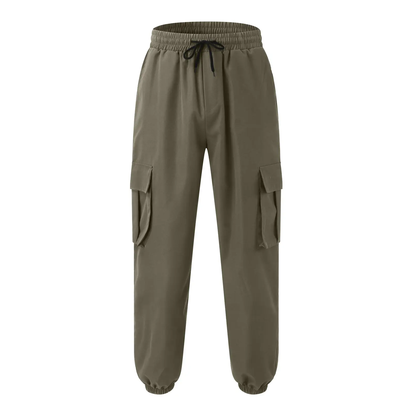 European & American Men's Black Drawstring Joggers with Multi-Pockets — feature 16