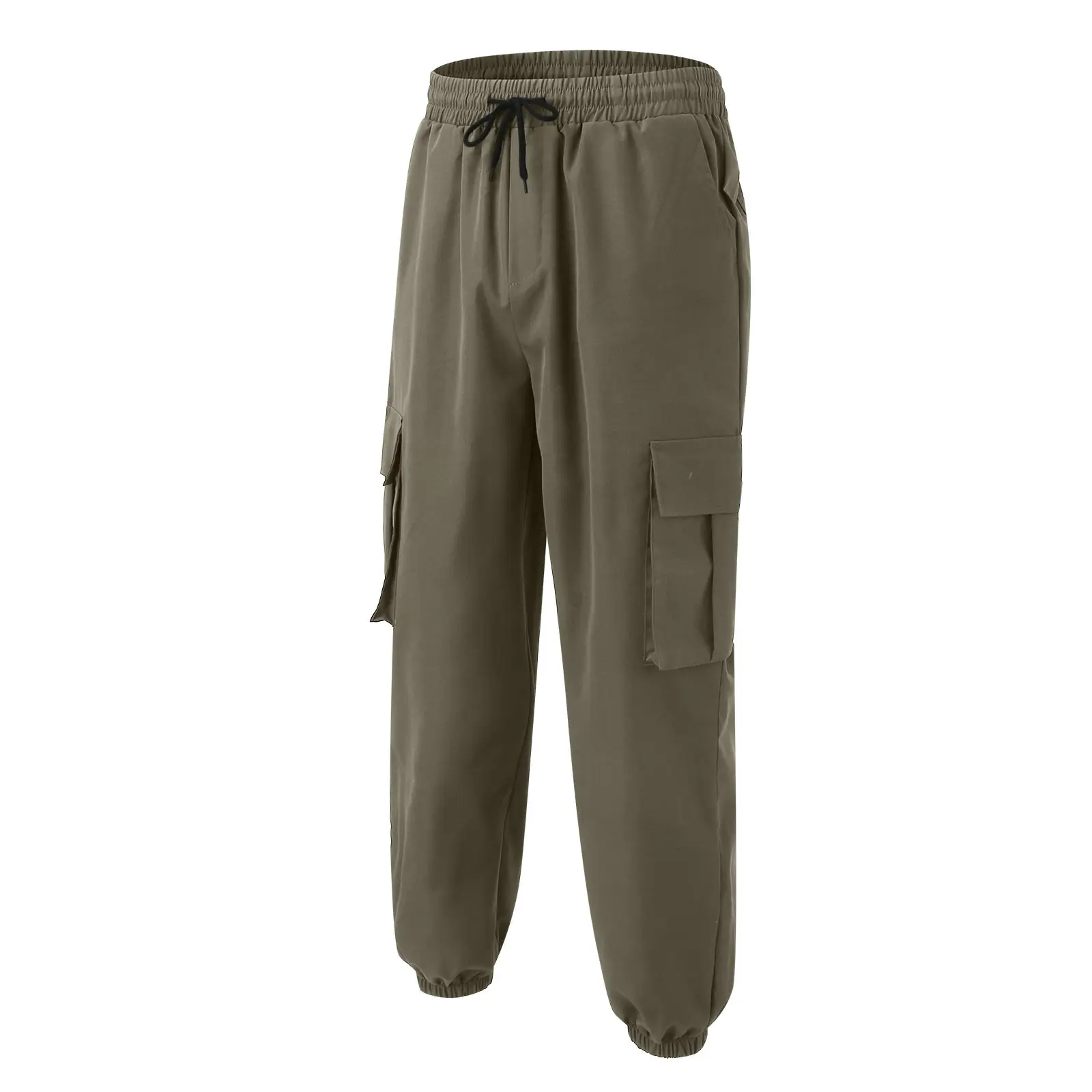 European & American Men's Black Drawstring Joggers with Multi-Pockets — feature 17