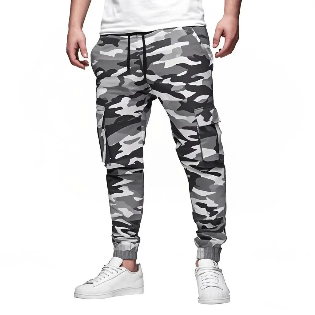 European & American Men's Black Drawstring Joggers with Multi-Pockets — feature 4