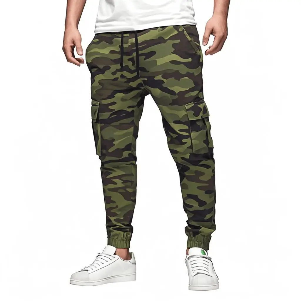 European & American Men's Black Drawstring Joggers with Multi-Pockets — feature 6