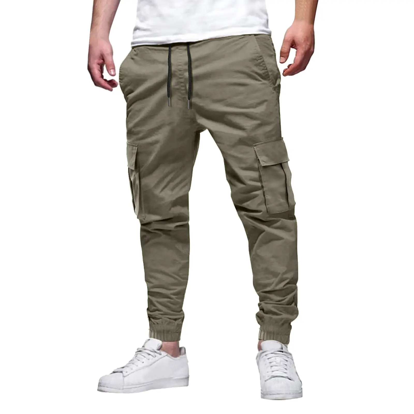 European & American Men's Black Drawstring Joggers with Multi-Pockets — feature 9