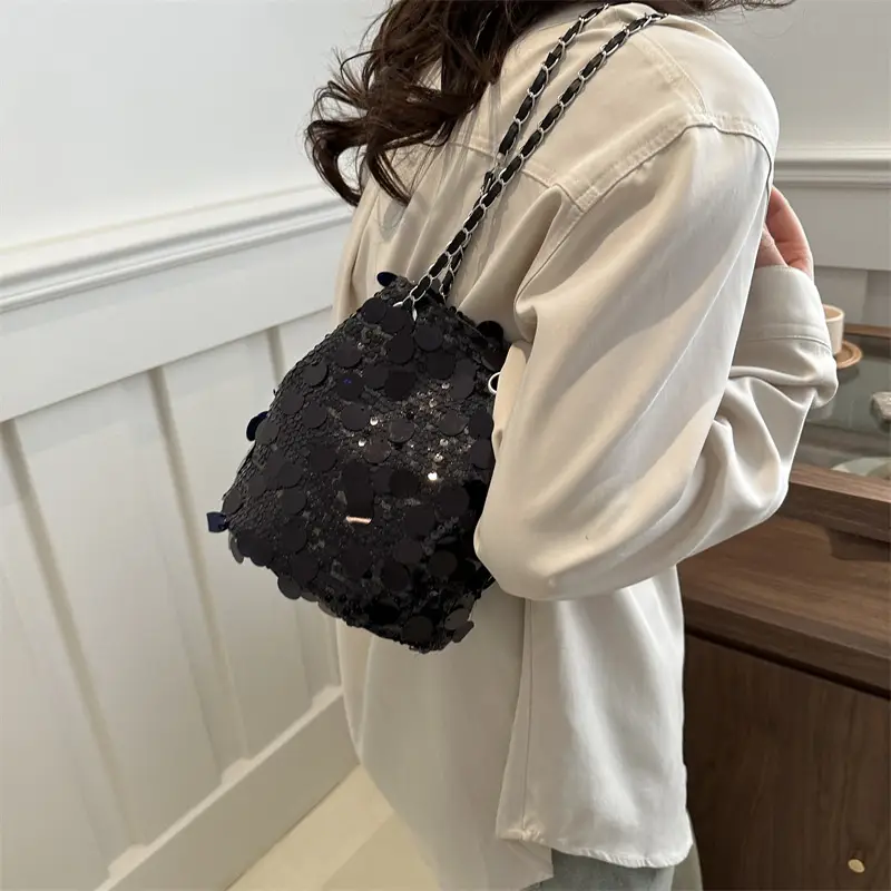 Large Sequins Chain Bucket Bag for Women - Image 4