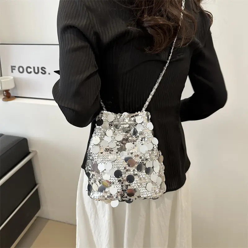Large Sequins Chain Bucket Bag for Women - Image 5