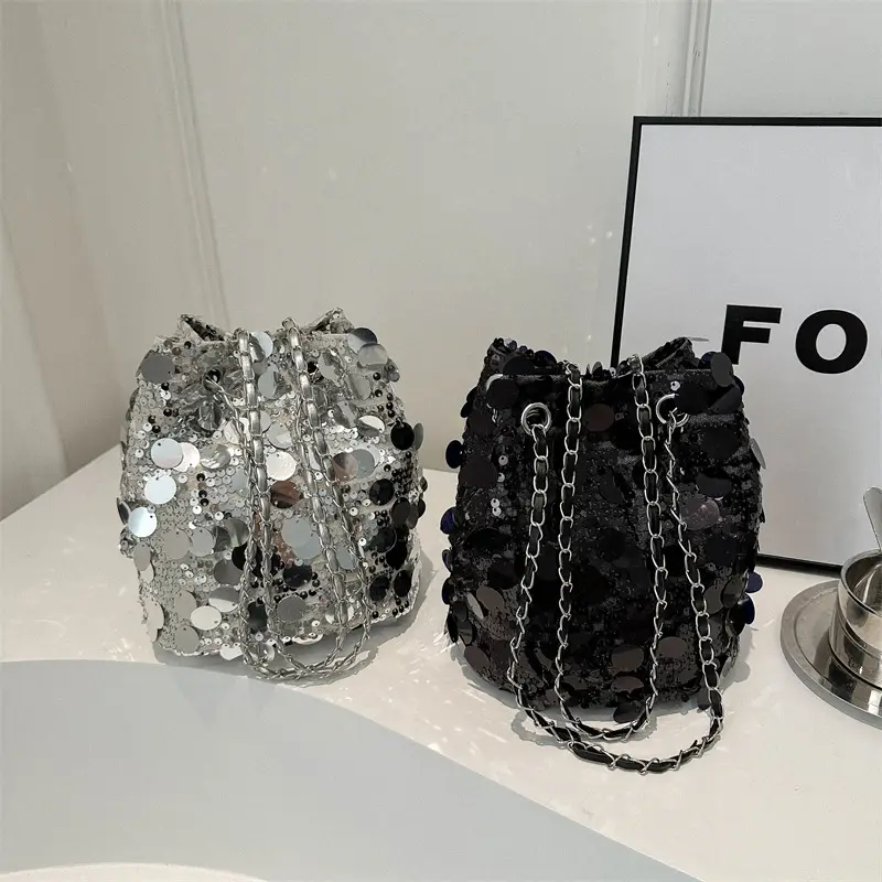 Large Sequins Chain Bucket Bag for Women - Image 6