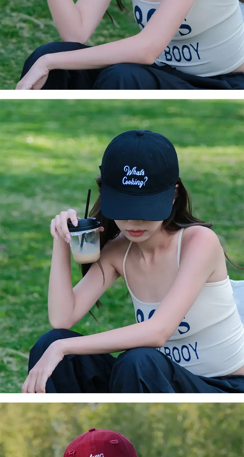 Black Retro Baseball Cap with "What's Gossiping?" Embroidery — feature 5