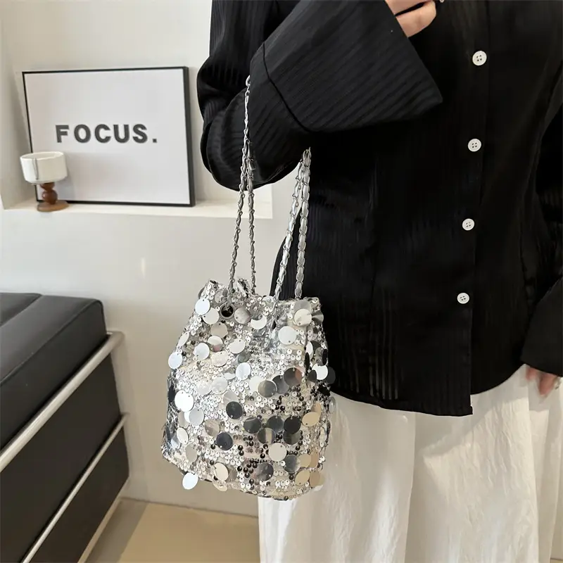 Black Sequin Chain Shoulder Bag for Women 2024 - Image 4