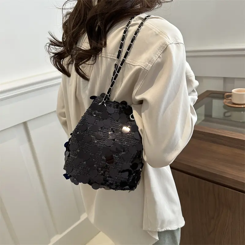 Black Sequin Chain Shoulder Bag for Women 2024 - Image 5