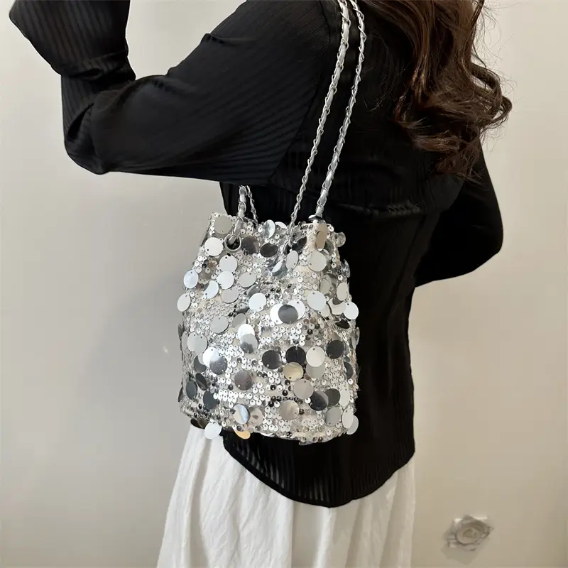 Black Sequin Chain Shoulder Bag for Women 2024 - Image 6