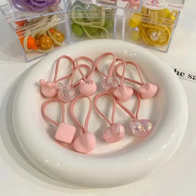 Pink Crystal Hair Bands for Girls High Elastic Rubber Band - Image 11