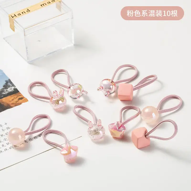 Pink Crystal Hair Bands for Girls High Elastic Rubber Band - Image 5