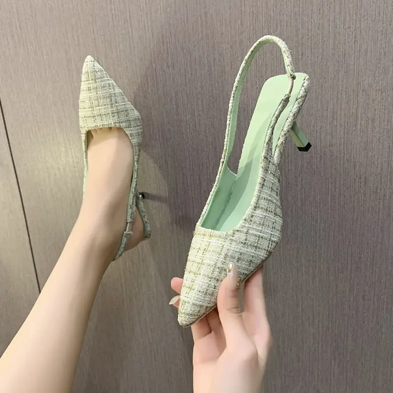 French Style Blue Chiffon High Heel Pointed Toe Sandals Women - Image 7