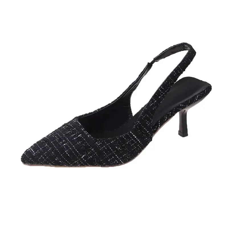 French Style Blue Chiffon High Heel Pointed Toe Sandals Women - Image 2