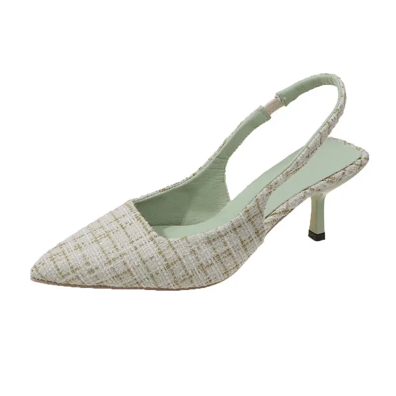 French Style Blue Chiffon High Heel Pointed Toe Sandals Women - Image 4