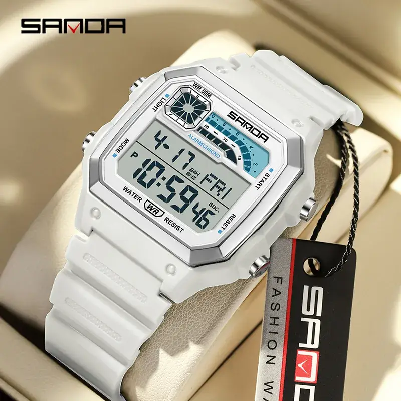 Sanda Digital Watch Orange Strap Waterproof Men Women - Image 12