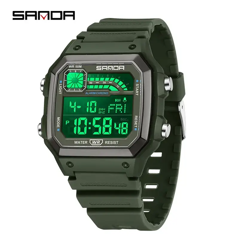 Sanda Digital Watch Orange Strap Waterproof Men Women - Image 14