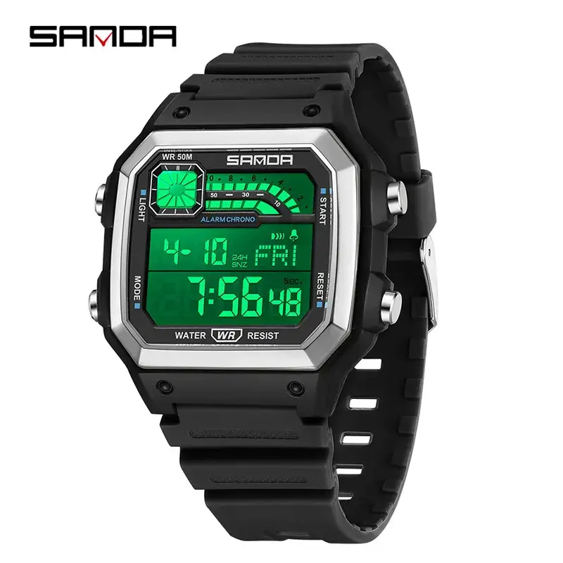 Sanda Digital Watch Orange Strap Waterproof Men Women - Image 2