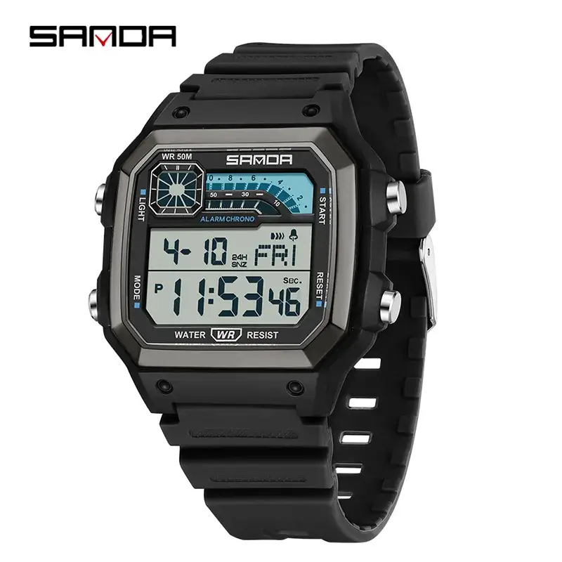 Sanda Digital Watch Orange Strap Waterproof Men Women - Image 3