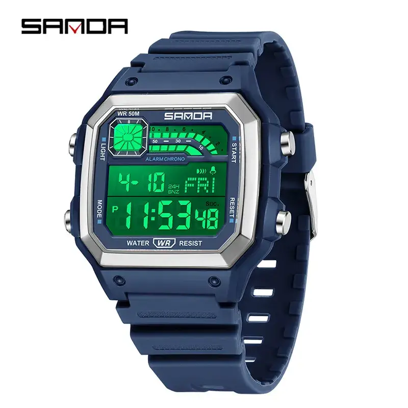 Sanda Digital Watch Orange Strap Waterproof Men Women - Image 4