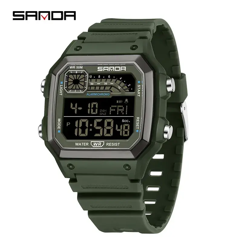 Sanda Digital Watch Orange Strap Waterproof Men Women - Image 5
