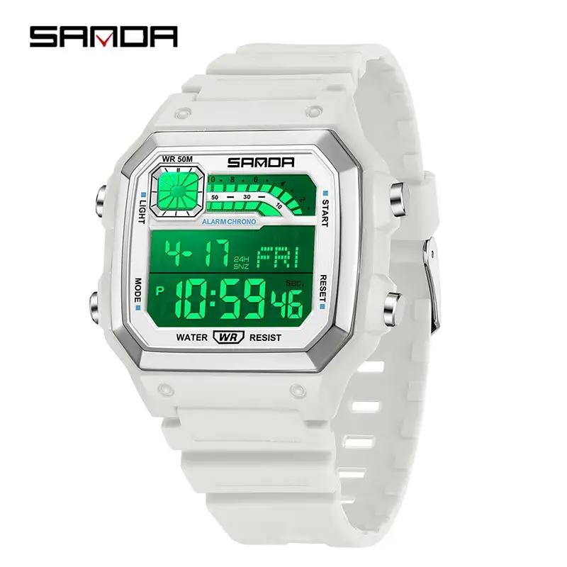 Sanda Digital Watch Orange Strap Waterproof Men Women - Image 6