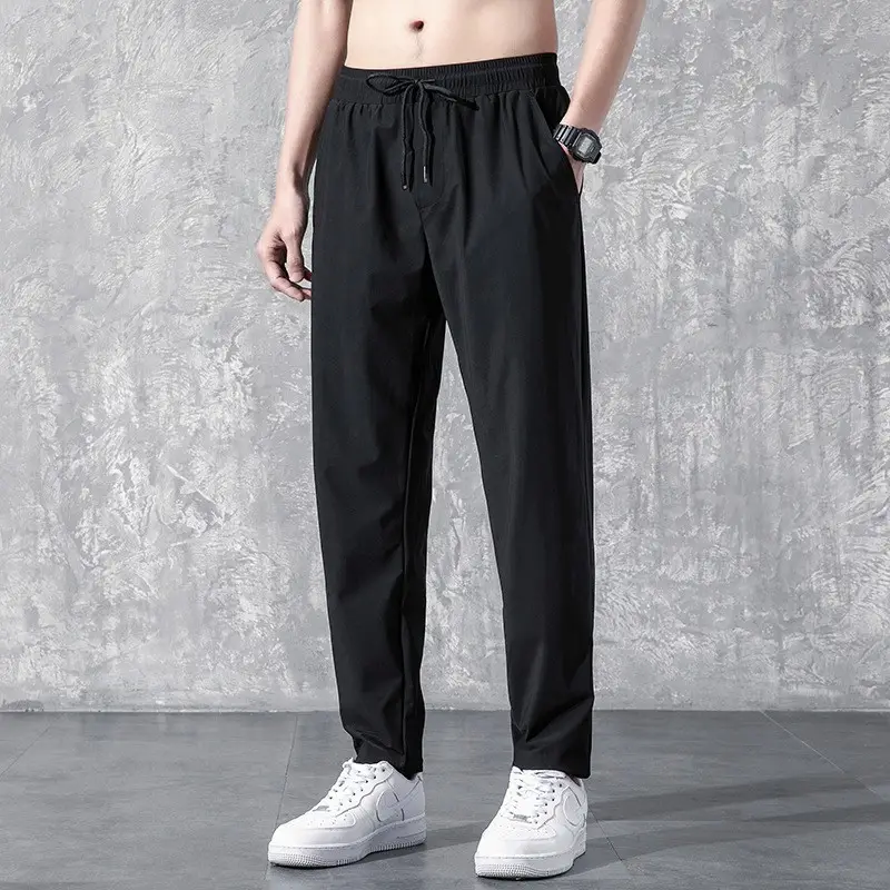 Men Black Ice Silk Trousers Large Straight Fit - Image 4