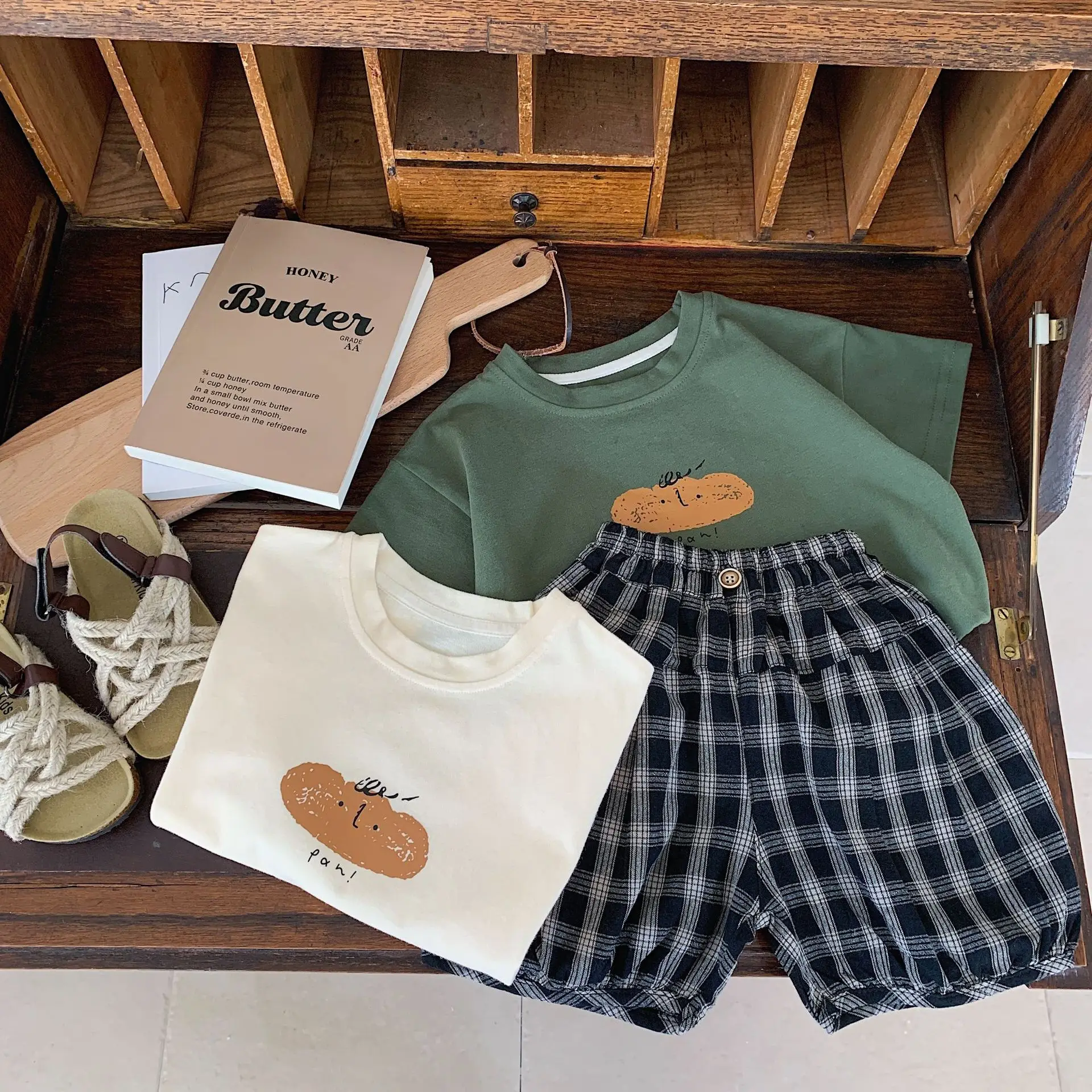Boys Printed Cotton T-Shirt Set Green White — feature 2