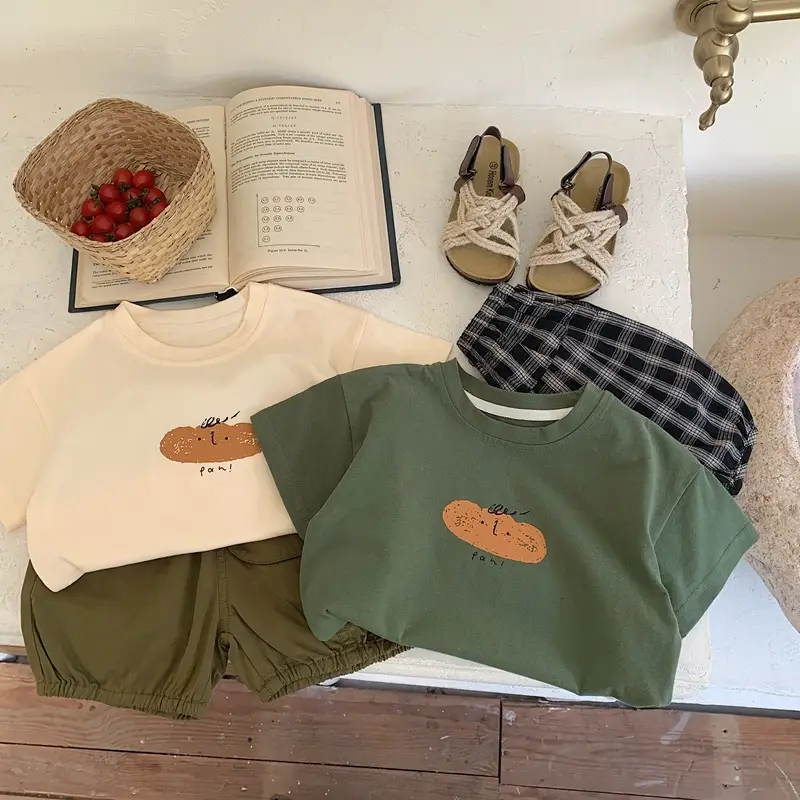 Boys Printed Cotton T-Shirt Set Green White — feature 9