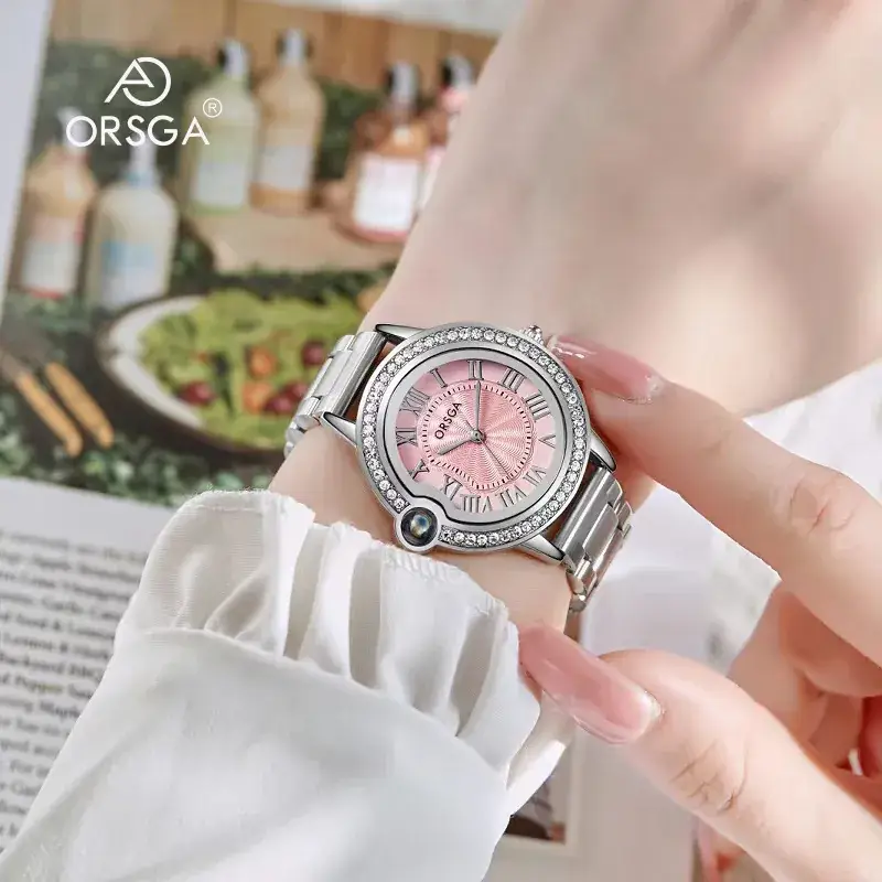 Women's Roman Dial Watch with Diamond Bezel Black Strap - Image 5