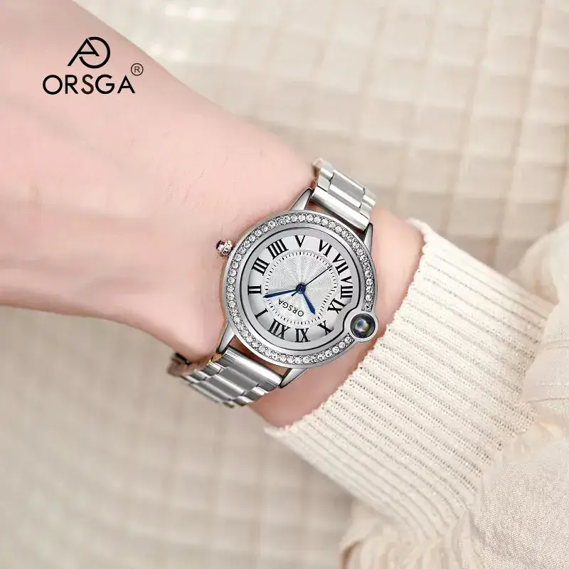 Women's Roman Dial Watch with Diamond Bezel Black Strap - Image 6