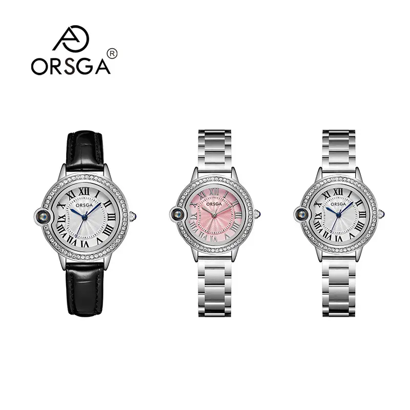 Women's Roman Dial Watch with Diamond Bezel Black Strap — feature 4