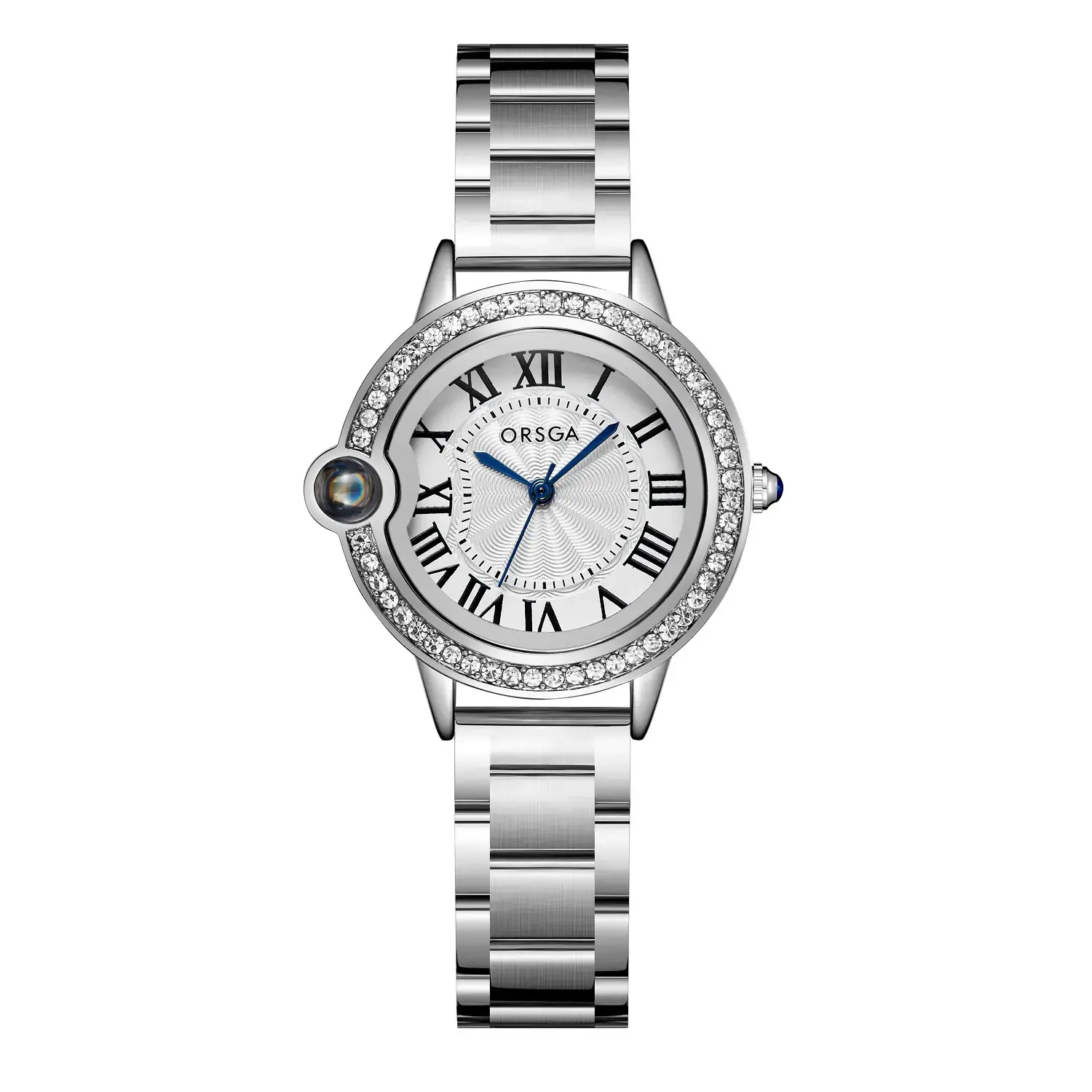 Women's Roman Dial Watch with Diamond Bezel Black Strap - Image 2