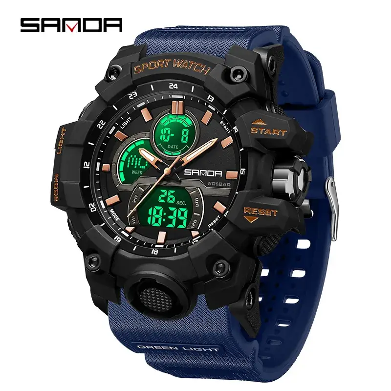 Sanda Waterproof Multifunctional Digital Watch Green Strap - Image 15