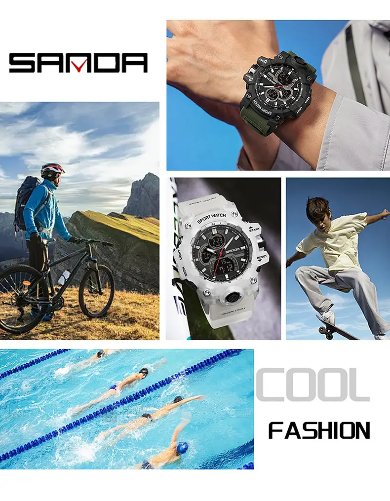 Sanda Waterproof Multifunctional Digital Watch Green Strap — feature 41
