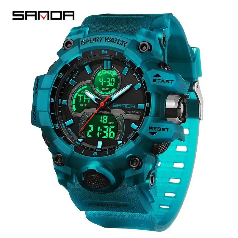 Sanda Waterproof Multifunctional Digital Watch Green Strap - Image 10
