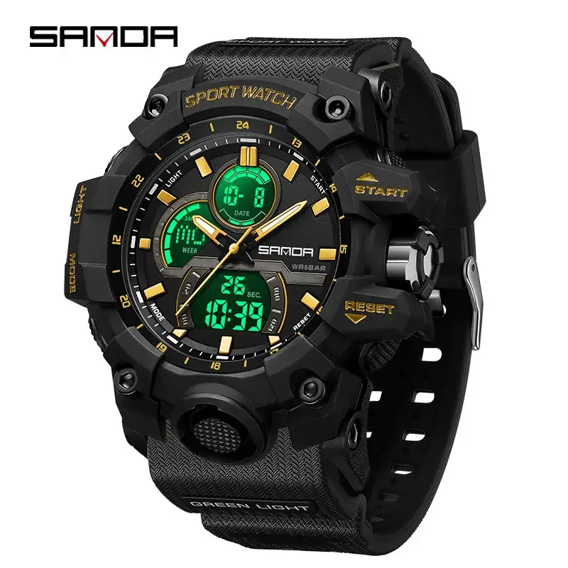 Sanda Waterproof Multifunctional Digital Watch Green Strap - Image 2