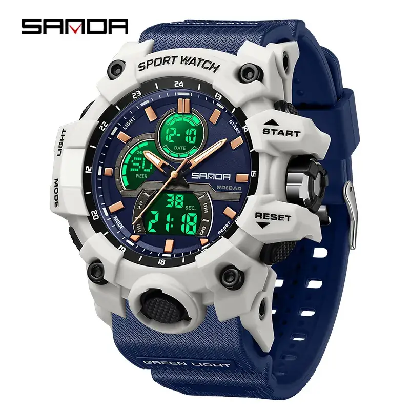 Sanda Waterproof Multifunctional Digital Watch Green Strap - Image 6