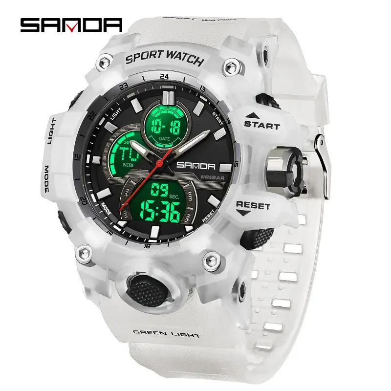 Sanda Waterproof Multifunctional Digital Watch Green Strap - Image 8