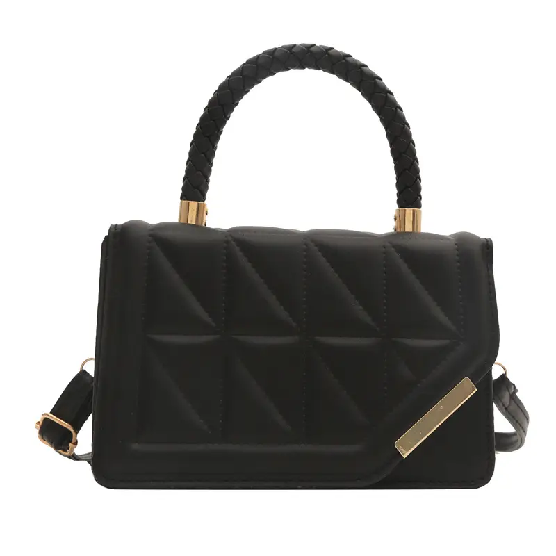 Black Rhombic Quilted Shoulder Bag for Women - Image 6