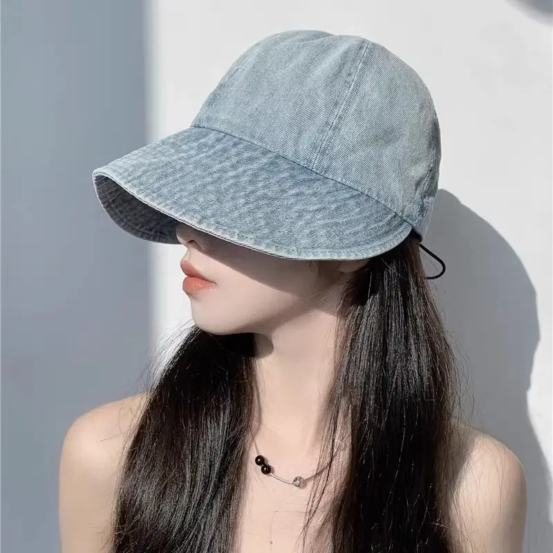 Vintage Washed Denim Fisherman Cap Large Bristle Anti-UV - Image 5