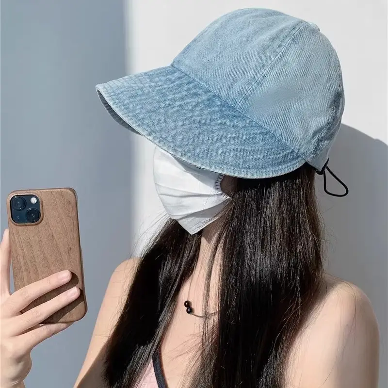 Vintage Washed Denim Fisherman Cap Large Bristle Anti-UV - Image 7