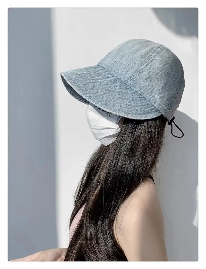 Vintage Washed Denim Fisherman Cap Large Bristle Anti-UV — feature 1
