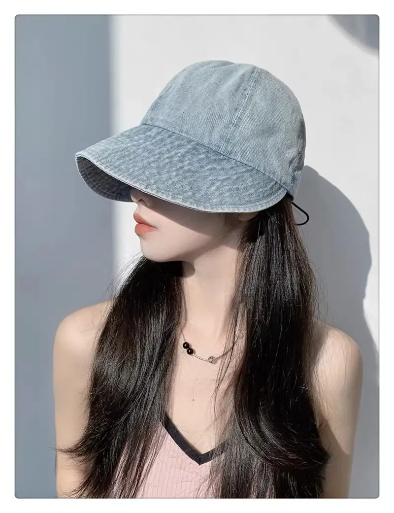 Vintage Washed Denim Fisherman Cap Large Bristle Anti-UV — feature 2