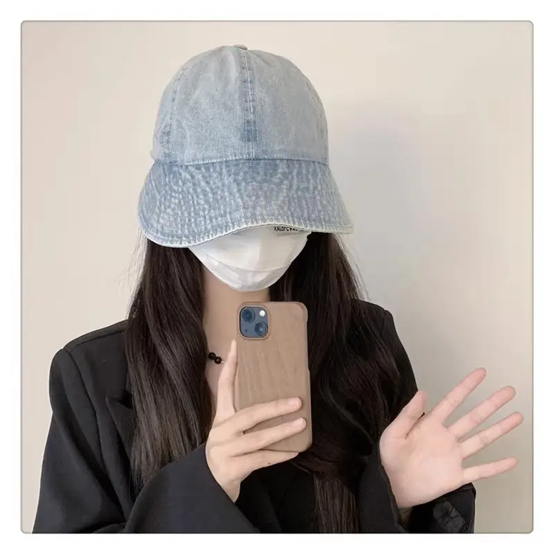 Vintage Washed Denim Fisherman Cap Large Bristle Anti-UV — feature 5
