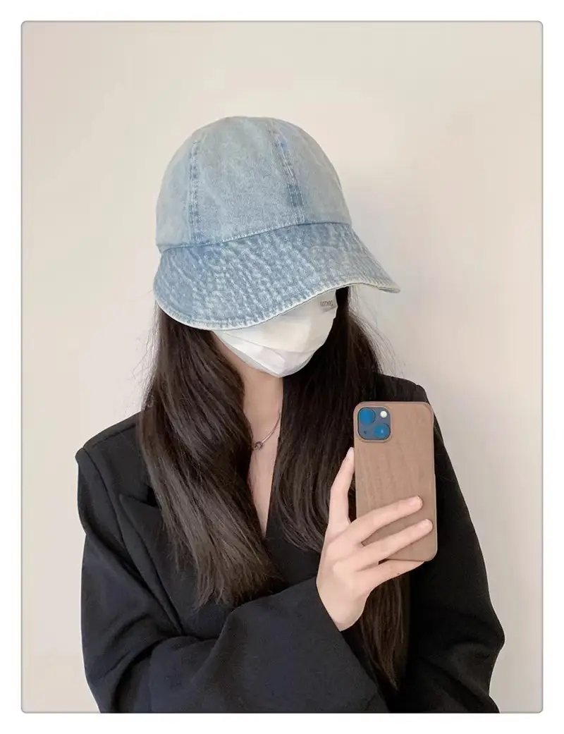 Vintage Washed Denim Fisherman Cap Large Bristle Anti-UV — feature 8