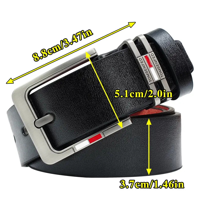Men's Brown Leather Belt with Silver Buckle & Red Detail - Image 14