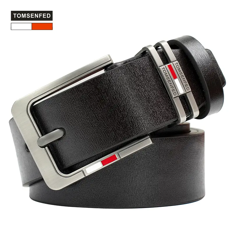 Men's Brown Leather Belt with Silver Buckle & Red Detail - Image 16