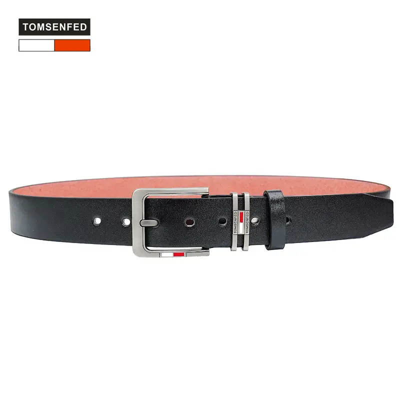 Men's Brown Leather Belt with Silver Buckle & Red Detail - Image 17